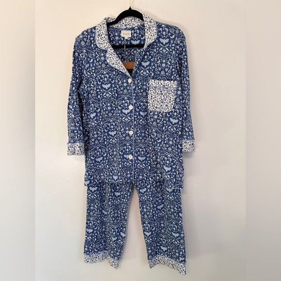 Bedhead Through The Woods Knit 3/4 Sleeve Notch Collar Cropped Pajama Set Medium - Picture 2 of 10